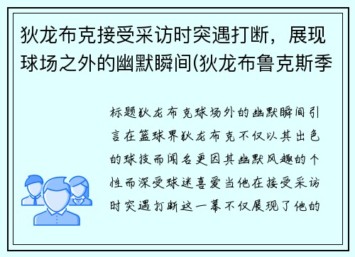 狄龙布克接受采访时突遇打断，展现球场之外的幽默瞬间(狄龙布鲁克斯季后赛)