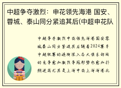 中超争夺激烈：申花领先海港 国安、蓉城、泰山同分紧追其后(中超申花队)