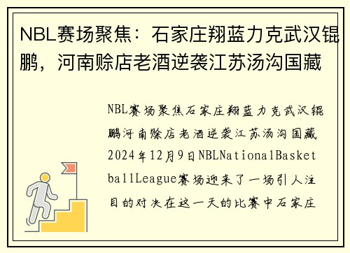 NBL赛场聚焦：石家庄翔蓝力克武汉锟鹏，河南赊店老酒逆袭江苏汤沟国藏