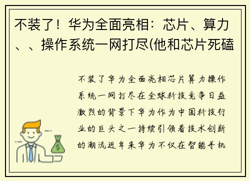 不装了！华为全面亮相：芯片、算力、、操作系统一网打尽(他和芯片死磕到底)