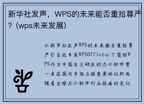 新华社发声，WPS的未来能否重拾尊严？(wps未来发展)