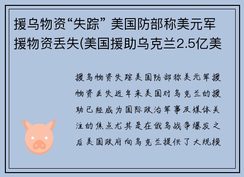 援乌物资“失踪” 美国防部称美元军援物资丢失(美国援助乌克兰2.5亿美元)