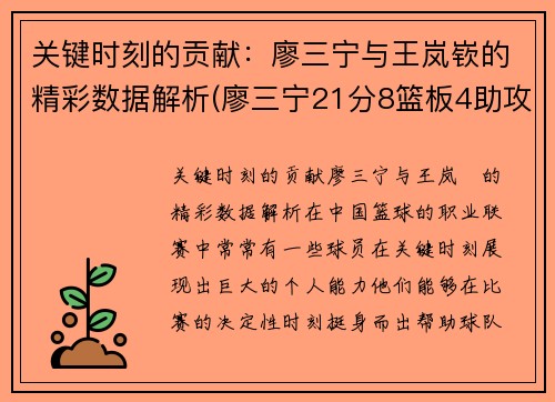 关键时刻的贡献：廖三宁与王岚嵚的精彩数据解析(廖三宁21分8篮板4助攻)